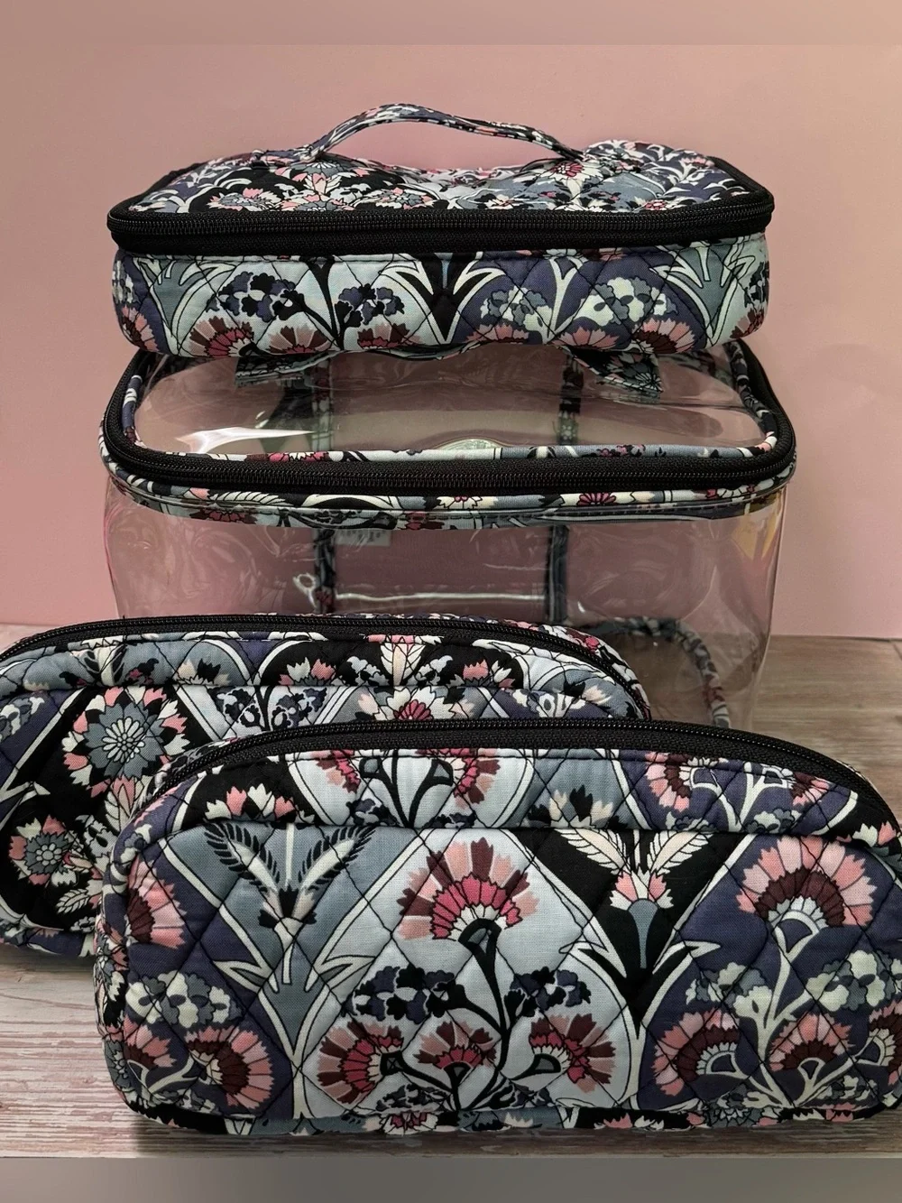 Vera Bradley 4 Pc Cosmetic Makeup Organizer Set in Cotton ORNATE BLOOMS